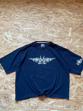 Navy Men’s Graphic Crewneck Shirt with White Tribal Print